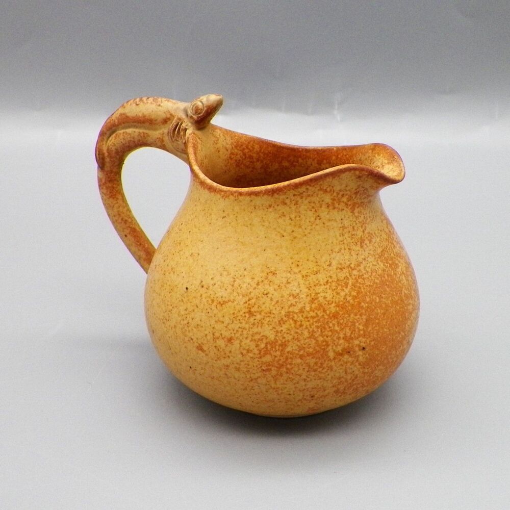 VTG Ceramic Mini Creamer Pitcher Speckled Glaze Figural Mudskipper Fish Handle